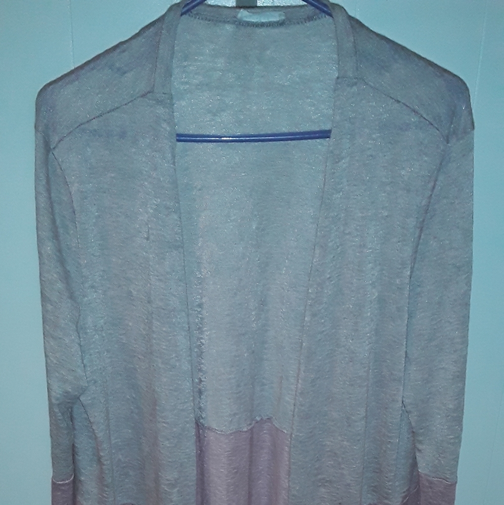 Plus size pink and grey long cardigan with pockets